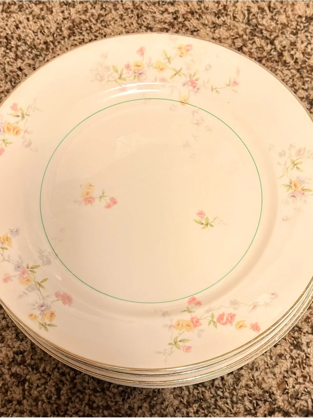 Othr White Porcelain Dinner Plate with Pink, Yellow & Green Floral Trim